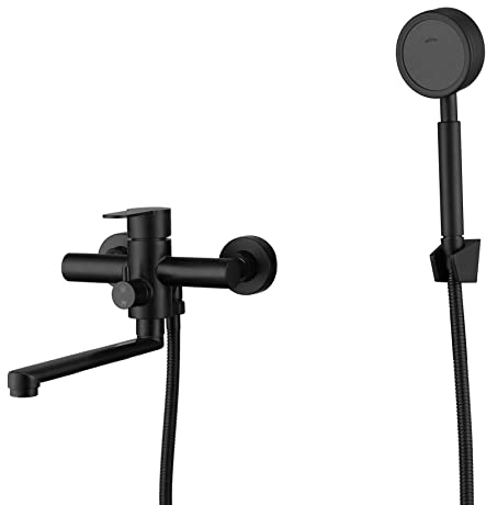 HomeLava Wannenarmatur Badewannenarmatur mit Handbrause 304 Edelstahl Schwarz Einhand-Wannenbatterie Badewanne Wasserhahn Wannenmischer Duscharmatur Wandmontage für Badezimmer