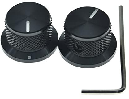 KAISH 2 Stück Aluminium Potentiometer Knäufe 6,35 mm Universal Top Hat Knobs Bell Control Knob with Set Screw for Guitar/Bass/AMPS/Preamps black with Indicator