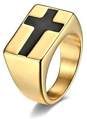 Banemi Edelstahl Ring Ausgefallen, Herren Ring Mit Gravur Kreuz Freundgeschenke von der Freundin Größe 57 (18.1)