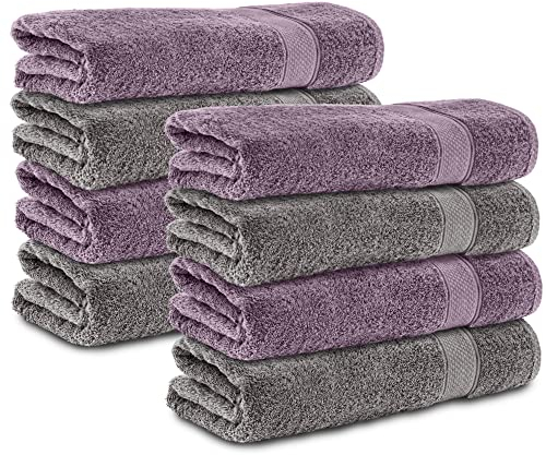 Komfortec 8er Handtücher 50x100 cm Set aus 100% Baumwolle, Frottee, Weich, Anthrazit Grau/Violett