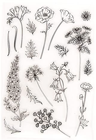 Surakey Silikonstempel Blätter Kreis Feder und Löwenzahn Set,1 Blätter Clear Stamps Blumen,Tiere Thema Clear Stempel Silikon Set für DIY Bullet Journal Scrapbooking Fotoalbum Geburtstag Stempelset