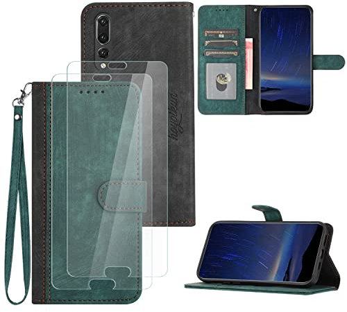 Hoyoikun Funda Compatible con Huawei P20 Pro,Regalar 2 Piezas Protector de Pantalla.Flip Leather Edition,Funda de Cuero PU con Cáscara de TPU,[Soporte Plegable] [Cierre magnético]-Verde