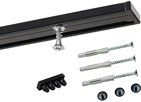 Deco-Raum Gardinenschiene auf Maß Aluminium 1-läufig vorgebohrt Vorhangschiene Deckenbefestigung für Schiebevorhang Vorhang Gardinen mit Befestigungsmaterial schwarz 350 cm geteilt Minimal