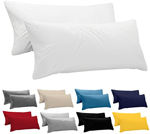 Dreamzie Kissenbezug 40x145 (Set mit 2) - 100% Jersey Baumwolle 150 g/qm Kissenbezüge -Weiß - Für Kissenbezug 40 x 145 - Kissenhülle - Kissenbezug - Resistent und Hypoallergen