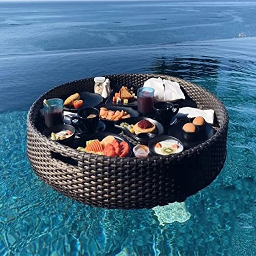 TAHALI Schwimmendes Deluxe-Tablett für Den Pool, Schwimmende Serviertabletts Tischbar Erwachsene Pools Zum Servieren von Getränken, Brunch, Speisen auf Dem Wasser,80 * 80 * 20-Black