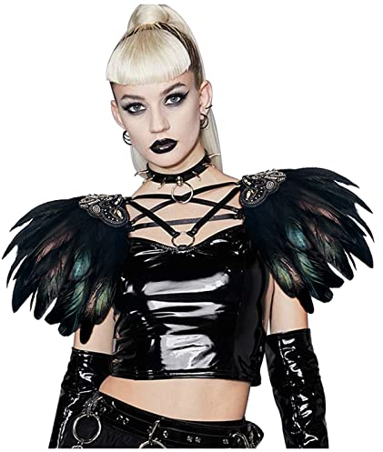 keland Halloween Gothic Feder Pailletten Epauletten Shrug Schulterstück Victorian Feder Umhang Stola (Schwarz)