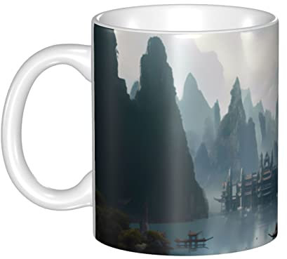 FJAUOQ Taza de café de cerámica personalizada con diseño de barco en el lago con asa, para cafeterías residenciales