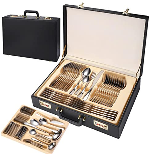 72-teilige Besteckset Besteckset Besteckset aus Edelstahl Besteck Silber Besteck Gabel und Messer Set mit Löffel für Küche Geschenkbox Dekoration