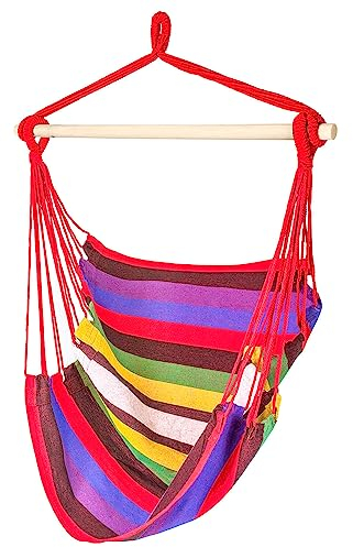 ZOLTA Hängematte 100x100cm - Indoor- und Outdoor- Hängeschaukel - Gartenzubehör - Camping Zubehör - Hängender Schaukelstuhl - Häng Hängematte - Hammock für Kinder und Erwachsene - Streifen mit Lila
