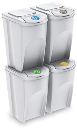 Set de 4 cubos de basura KEDEN SORTIBOX papelera reciclaje, blanco roto, volumen 4x35L