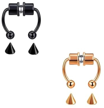 KOMUNJ Hufeisen Fake Nasenring, wiederverwendbare Mode Edelstahl Nasenring, für Frauen Männer Faux Piercing Schmuck (Schwarz, Roségold)