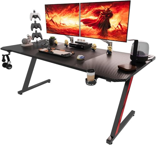 Homall Gaming Tisch 180 x 80 cm, Z-Frame Gaming Schreibtisch mit Getränkehalter, Kopfhörer Haken, Computertisch PC Tisch Ergonomischer Gamer Tisch
