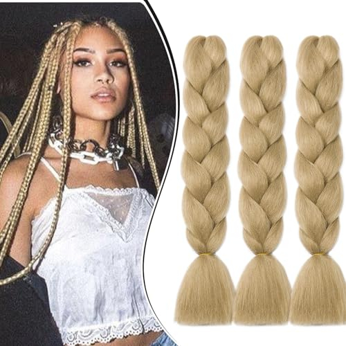 Dcbaboo Braids Extensions Kunsthaar Haare zum Einflechten 3 pack 24 Ombre Jumbo Braiding Hair Kanekalon Haarverlängerungen Zöpfe Afro Crochet Box Braids Haare für Braids 300g, Natürliche Blondine