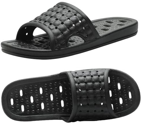 MUQGAOP Zapatillas de ducha de secado rápido, antideslizantes, con agujeros de drenaje, para mujeres y hombres, para dormitorio, piscina y gimnasio. Black EU 41/42