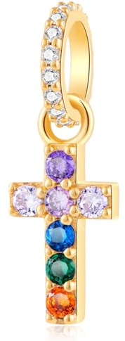 Funkelndes Kreuz-Charm für Pandora-Armbänder – vergoldetes 925er Sterlingsilber mit Zirkonia-Steinen. Perfekt als Anhänger für Halsketten oder Armbänder, für Frauen/Männer/Mädchen/Jungen