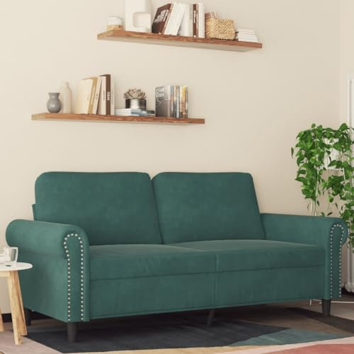 vidaXL Sofa 2-Sitzer, Loungesofa Couch mit Armlehnen Rückenkissen, Wohnzimmersofa Designsofa Metallgestell, Sitzmöbel Zweisitzer, Dunkelgrün Samt
