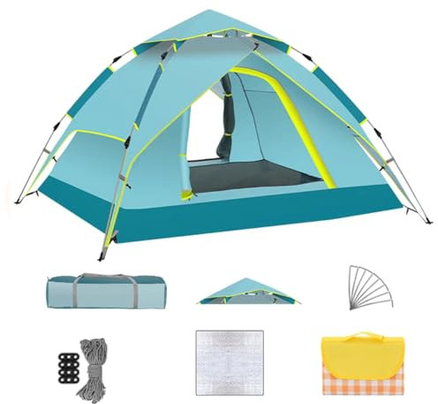 NRNQMTFZ Pop Up Family Camping Tent, Waterproof Automatic Camping Tent,Leichtes Zelt für 3-5 Personen,Perfekt für Strand, Outdoor, Reisen, Wandern(Sky Blue)