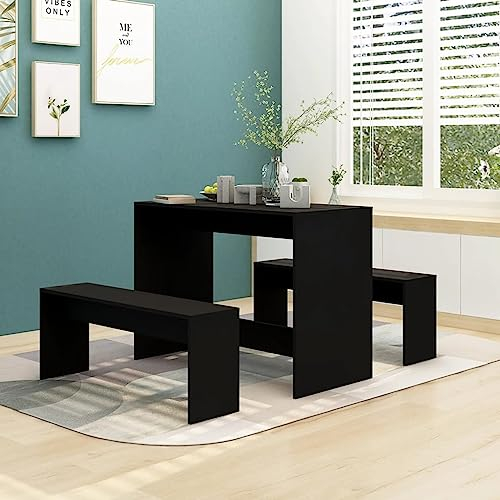 CKioict Eckbank esszimmer Küchen möbel Esstisch-Set 3-TLG. Essgruppe Schwarz HolzwerkstoffGeeignet für Esszimmer Küche Wohnzimmer