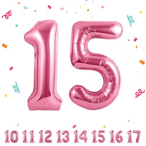Geburtstag zahlen luftballon 15 jahre | Folienballon Rosa- Folienballon in 40-101cm Geburtstagsdeko - Ballon Zahl Deko zum Geburtstag fliegt mit Helium für Mädchen Junge 15.Geburtstags