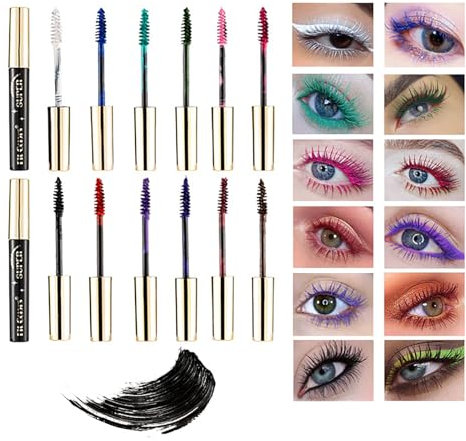 Mascara Colorato, 12 Colori Mascara Colorati per Ciglia, Mascaras Verde Blu Viola Impermeabile Lunga Durata a Prova di Sbavature, per Ciglia in Fibra 3D Voluminoso Trucco Ciglia