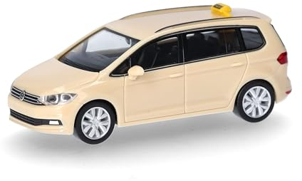 herpa 097802 Modellauto Volkswagen (VW) Touran Taxi, Miniatur im Maßstab 1:87, Sammlerstück, Made in Germany, Modell aus Kunststoff Miniaturmodell, Elfenbein