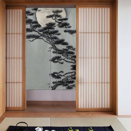 chenfandi Türvorhänge mit Tannenbaum-Motiv unter dem Mond, Raumteiler-Vorhänge, Verdunkelungsvorhänge für Schränke & Fenster, Küche, Schlafzimmer und mehr