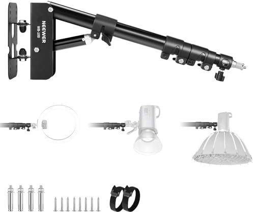 NEEWER Ringlicht Wandhalterung Auslegerarm, 55-116cm 180° schwenkbare Dreieck Leuchte Wand Halterung für Fotografie Blitzlicht Monolicht Softbox Regenschirm Reflektor, Aluminium, 3kg Tragkraft, WB-100