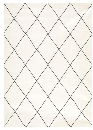 IDIMEX Teppich Rhomb waschbar 200 x 300 Cremeweiß, Rautenmuster, weicher Kurzflor, modern, skandinavisch, Mikrofaser, gummierte Unterfläche, schmutz- und wasserabweisend, pflegeleicht