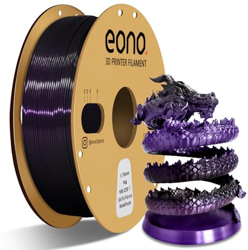 Eono PLA Filament Silk Gradientenfarbe PLA Filament - Dual Schwarz Lila, 1kg Spule für 3D Drucker, Hochwertiges, Ideal für Dekorationen und Kunstwerke, Schwarz Lila
