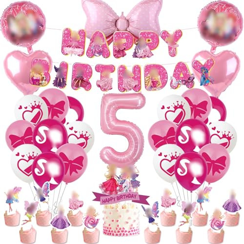 Heartsking 38 Stück Prinzessin Geburtstag Deko Set für Mädchen 5 Jahre - Luftballon, Tortendeko, Party Set