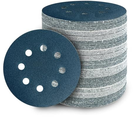 GEOGIEEW 100 Pièces Disques Abrasifs 125mm Grain 120 Papier Poncer 8 Trous Disque Poncage pour Ponceuse Excentrique