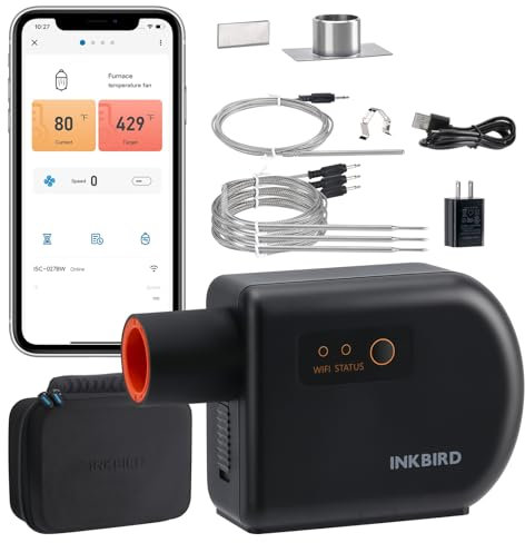 BBQ Temperature Controller Kit, Inkbird WiFi & Bluetooth Automatic Smoker Fan Controller, 3 Meat Probes & 1 Oven Probe, Build-in 5.0m/S High Efficient Fan for Ceramic Smokers, Kamado, Vision Grill