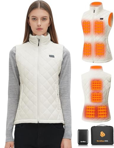 Sevdiea Gilet Chauffant Femme avec Batterie Incluse de 16000mAh 7.4V, Electrique Gilet Chauffant Matelassé Léger-XL