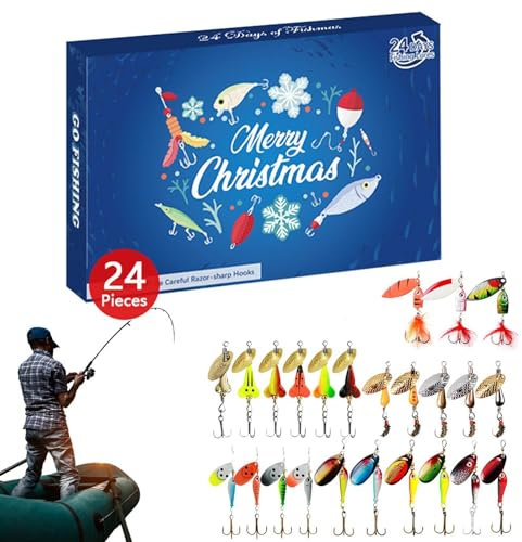 Weihnachtsangeln Adventskalender 2024 | Countdown-Kalender des Angelköder-Sets | Angelköder Set 24 Tage Angelköder Set für Süßwasser Köder