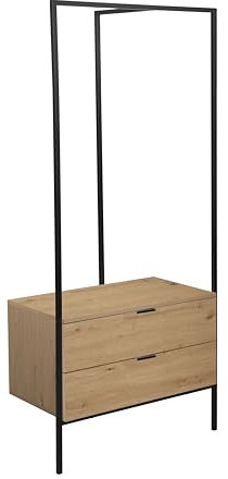 trendteam smart living - Jody - Garderobenständer mit 2 praktischen Schubladen - Eiche/Schwarz - Kompakter Kleiderständer - (BxHxT) 85 x 190 x 47 cm - Freistehende Garderobe mit Metallgestell