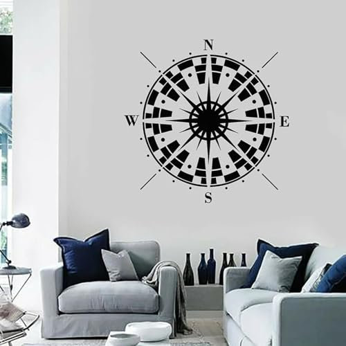 SABORR Vinyl-Kompass-Wandaufkleber, Marine-Stil, Auto-Tür-Fenster-Aufkleber, Teenager-Zimmer-Dekoration, Tapeten-Aufkleber
