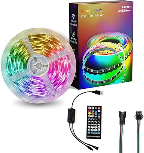 RGBIC - Kit di strisce LED multicolore estensibili e collegabili, sincronizzazione musica, A+++ a basso consumo energetico, ws2812b (luce multicolore da 2 m + alimentazione USB + controller)