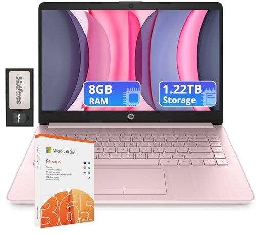 HP Flagship 14 Laptop with 1 Year Office 365 | 8GB RAM | 1.22TB Storage(64GB EMMC & 160GB Docking Station & 1TB Cloud Storage) | Intel 4-Core Processor| Webcam | Pink | Windows 11