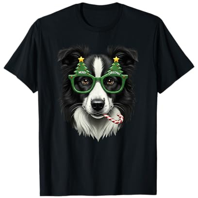 Weihnachtsbaum-Sonnenbrille Border Collie Weihnachten Herren Damen T-Shirt