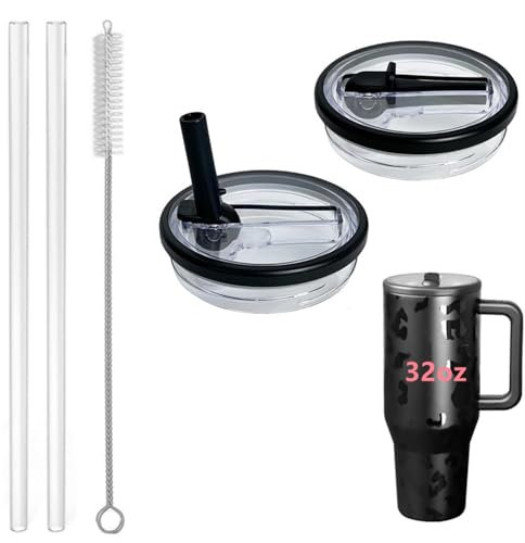 Rimoleur 32 oz Tumbler Flip Straw Lid Replacement Fit for HydroJug, 2 Pack Leak Proof, Spill Proof, Reusable Tumbler Cover, Compatible with 32oz HydroJug Cup Accessories (Black)