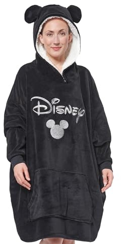 United Labels Disney Mickey Mouse Oversize Hoodie Decke mit Ärmeln und Kapuze für Damen, Schwarz, Kuschelpullover Einheitsgröße, flauschiger Deckenpullover