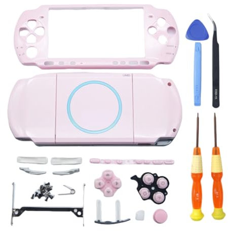 Hzxkqmil Kit de Coque Complet Boîtier de Remplacement pour Sony PSP 3000 PSP3000 Console, Coquille de Bricolage Plaques de Recouvrement Accessoires + Jeu de Boutons et de Vis (Rose)