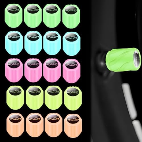 ZEPIQOR 20 PCS Auto Staubkappen für Autoreifen, Fluoreszierende Autoreifen Ventilkappen, Leuchtende Reifenkappen, Universal Autoreifen Ventilkappen, Glow in the Dark Auto Ventilkappen für Autoreifen