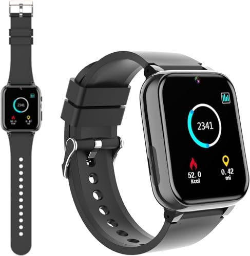 Winnes Game Smartwatch for Boys Girls No App Required Multifunctional Child Gift With 26 Puzzle Games, Learning Cards, Bedtime Stories, HD Camera, Flashlight, Video, Recorder, Music (Black)