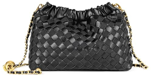 Joryin Trendy Dumpling Women's Crossbody Bag - Evening Clutch Hobo Cloud Purse, Woven Leather-basalt Black