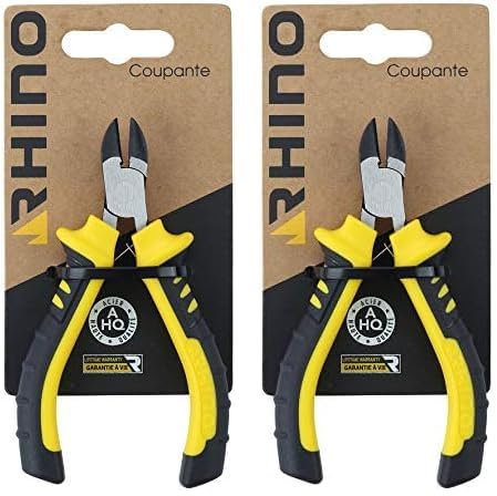 RHINO - Mini pince coupante diagonale, mini pince coupante de côté 110 mm universelle - Fabriqué en Acier haute qualité - Longueur 110 mm - Garantie à vie - Plusieurs tailles disponibles (Lot de 2)