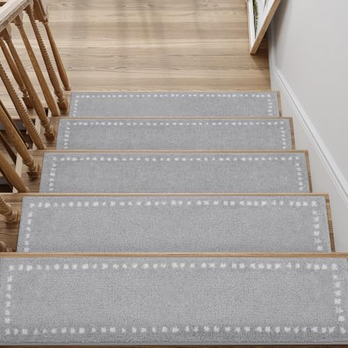 SIXHOME Tappetini per Gradini 20x76cm 7 PCS Autoadesivi Tappeto per Scale Antiscivolo Retro in TPE Lavabili in Lavatrice Grigio