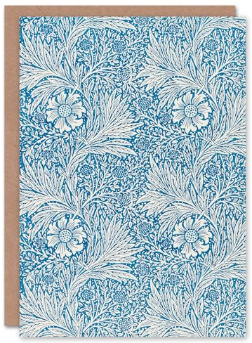 Artery8 William Morris Art Card Marigold Flower Blue Pattern