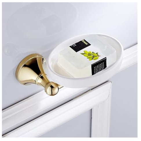 Soap Dish for Shower, Wall Mounted Soap Dishes Frosted Ceramics Soap Saver Storage Tray Holder Polished Gold Bathroom Accessories