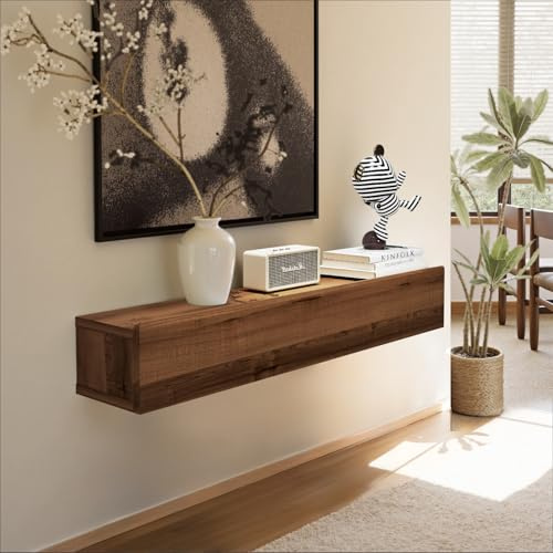 Pmnianhua Table Console d'Entrée en Bois Massif Flottant, Table d'entrée étroite montée sur Le Mur avec étagère de Stockage, étagères Modernes de canapé Petites Tables d'entrée pour l'entrée, Couloir